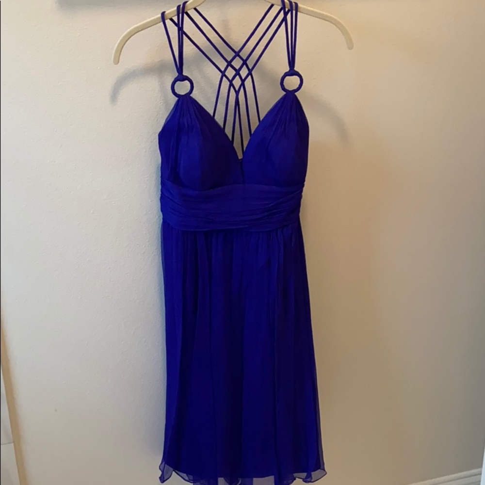 strappy blue cocktail dress